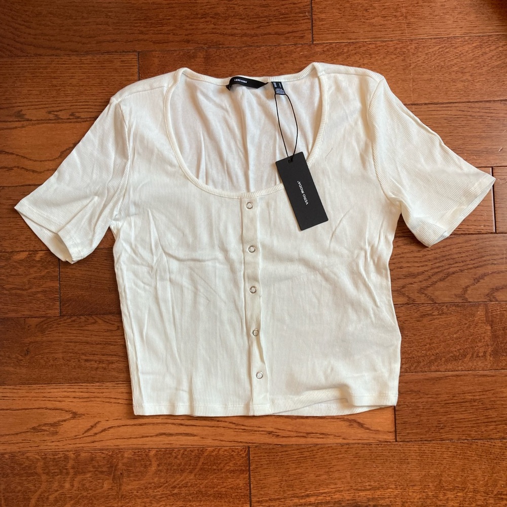 Vero Moda Ivory Fitted 90s-Inspired Crop Top - Large